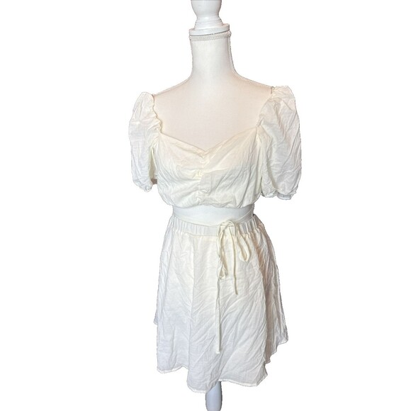 New With Tag Divided H&M Skirt & Blouse Set White Puff Sleeve Boho Large - Picture 1 of 8